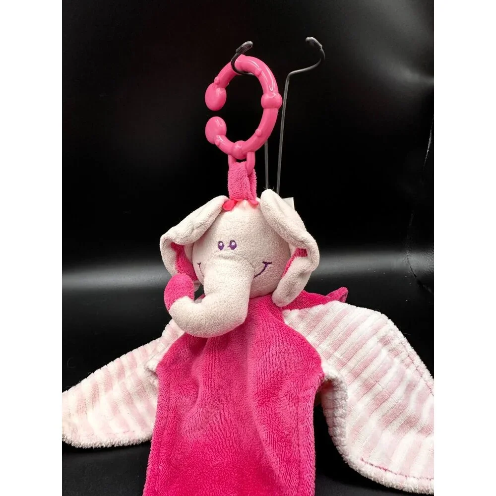 Stephan Baby Elephant Pink Plush Security Blanket Lovey Teether Rings Knot READ‎